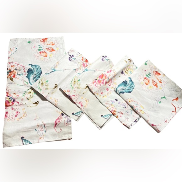 Saro LifeStyle 5 bright floral spring pattern 100% linen napkins - Picture 1 of 6